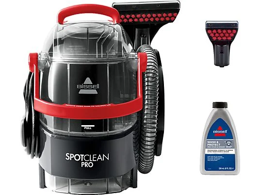 Aspirador sin bolsa - Bissell SpotClean Pro, 750 W, 2.8 l, Limpieza manchas profesional, Negro y Rojo