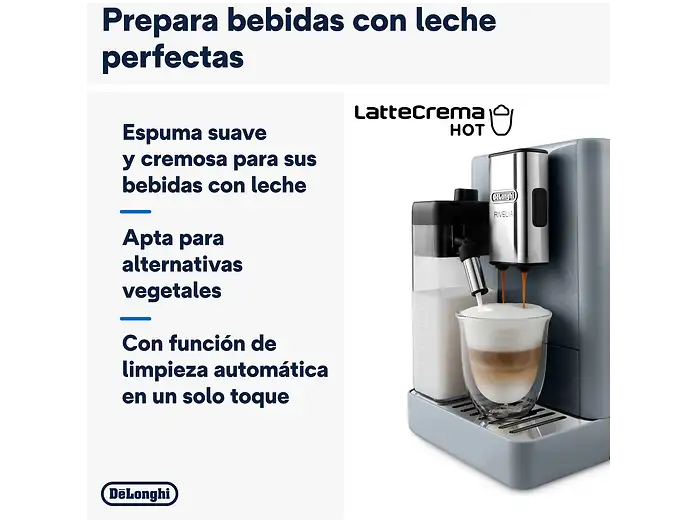 Cafetera superautomática - De'Longhi Rivelia EXAM440.55.G, 1450W, 19 bar, Molinillo integrado, LatteCremaHot, Depósito leche, Táctil, 16 recetas, Gris - Imagen 4
