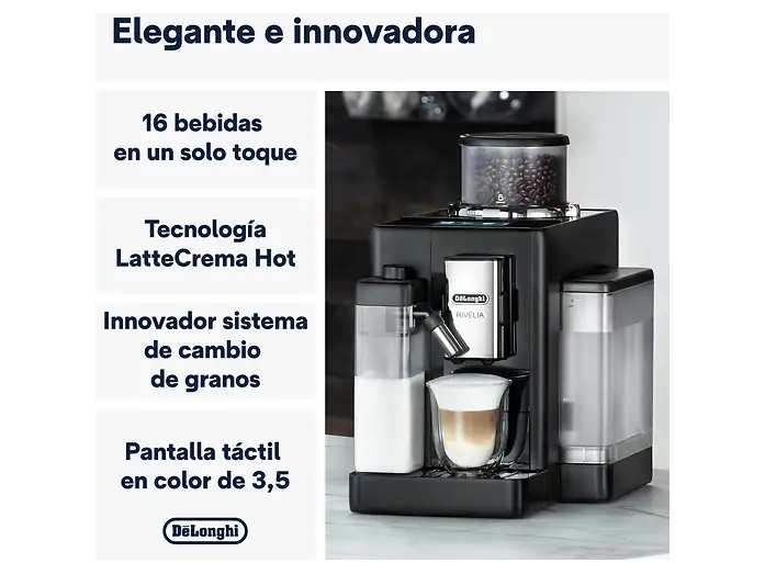 Cafetera superautomática - De'Longhi Rivelia EXAM440.55.B, 1450W, 19bar, Molinillo integrado, LatteCremaHot, Depósito leche, Táctil, 16 recetas, Negro - Imagen 2
