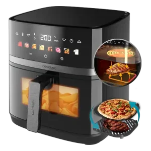 Freidora de aire - Cecotec Cecofry&Grill Duoheat 8000, Doble resistencia, 8 L, 2200 W, 8 menús, Cocción 3D, Parrilla, Ventana, Display táctil, Negro