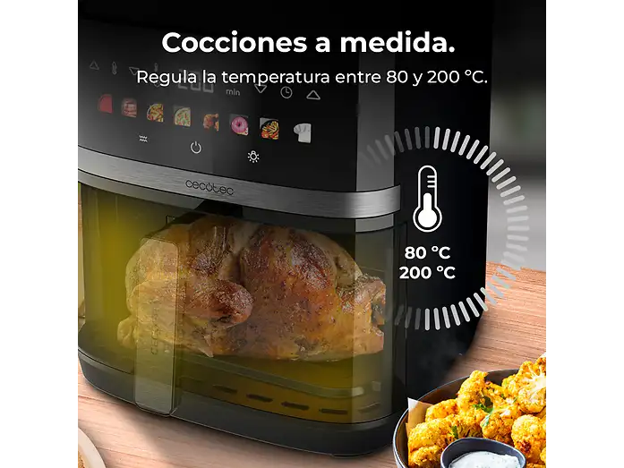 Freidora de aire - Cecotec Cecofry&Grill Duoheat 8000, Doble resistencia, 8 L, 2200 W, 8 menús, Cocción 3D, Parrilla, Ventana, Display táctil, Negro - Imagen 3