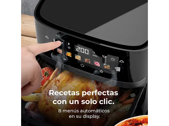 Freidora de aire - Cecotec Cecofry&Grill Duoheat 8000, Doble resistencia, 8 L, 2200 W, 8 menús, Cocción 3D, Parrilla, Ventana, Display táctil, Negro - Imagen 4