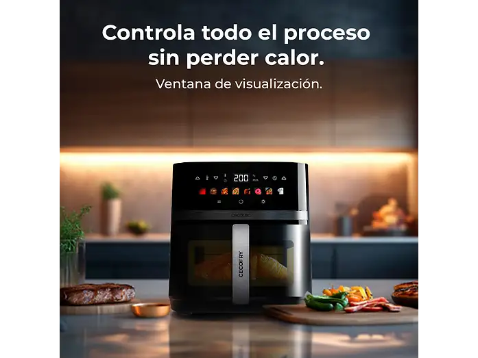 Freidora de aire - Cecotec Cecofry&Grill Duoheat 8000, Doble resistencia, 8 L, 2200 W, 8 menús, Cocción 3D, Parrilla, Ventana, Display táctil, Negro - Imagen 5