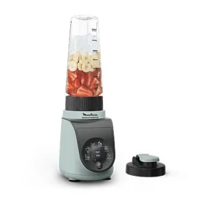 Batidora de vaso - Moulinex Blend Up Essential LM1E04, 800 W, 6 Programas, Botella hermética, 700 ml, Cuchillas Powelix, Compacta, Eucalipto