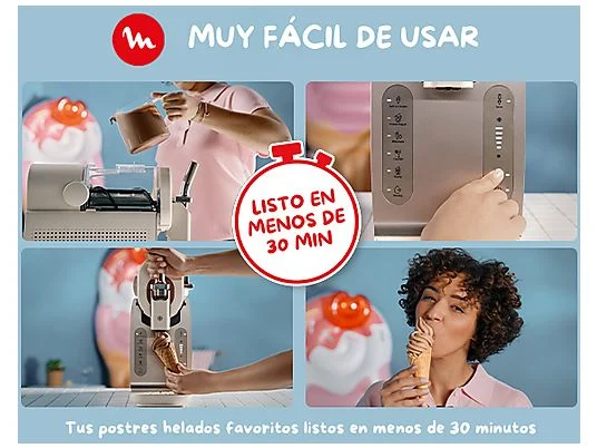 Heladera - Moulinex Freezi MJ803, Heladera 16 en 1, Helados y bebidas heladas al momento, 5 Programas automáticos, Silenciosa, 8 Raciones, Blanca - Imagen 4