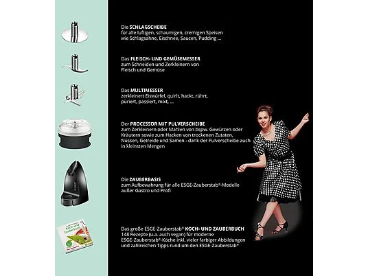 Batidora de mano - ESGE 99205, 180 W, 2 velocidades, Negro, Blanco - Imagen 3